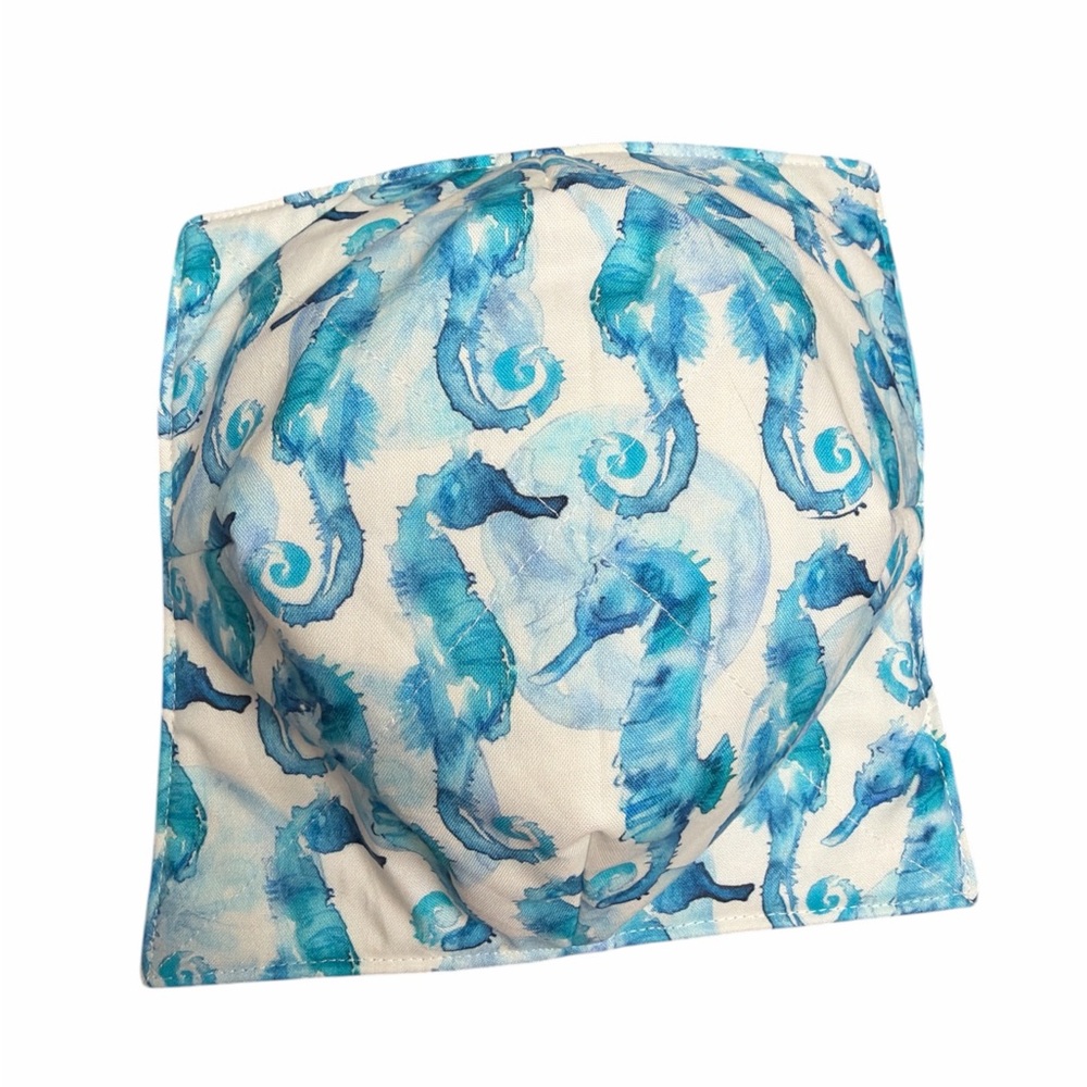 Hand Crafted Bowl Cozy Bowl Holder Microwavable Cotton Padded Blue Seahorse - Picture 10 of 11